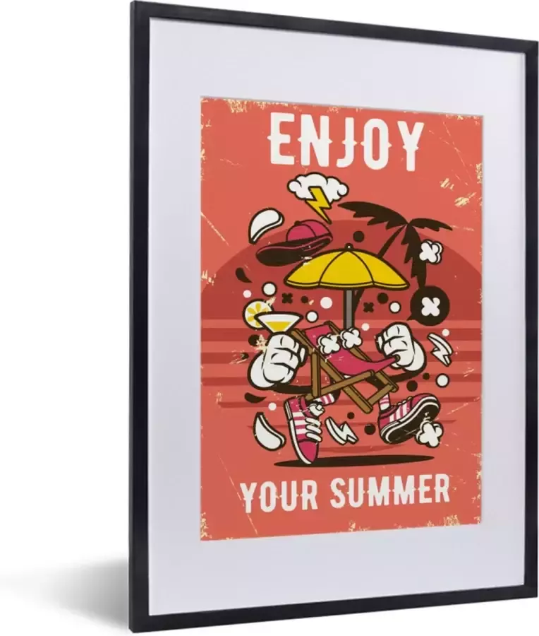 PosterMonkey Fotolijst incl. Poster Parasol Zomer Retro 30x40 cm Posterlijst