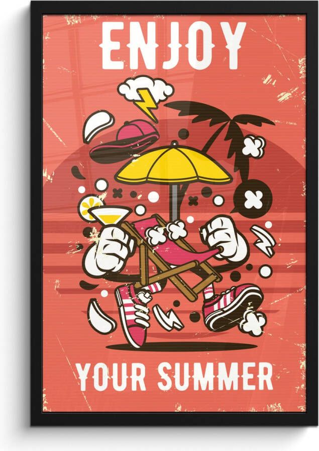 PosterMonkey Fotolijst incl. Poster Parasol Zomer Retro 40x60 cm Posterlijst