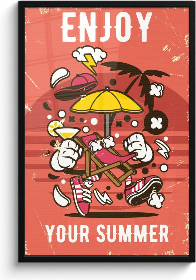 PosterMonkey Fotolijst incl. Poster Parasol Zomer Retro 60x90 cm Posterlijst