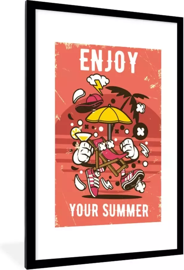 PosterMonkey Fotolijst incl. Poster Parasol Zomer Retro 60x90 cm Posterlijst