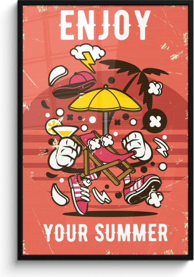 PosterMonkey Fotolijst incl. Poster Parasol Zomer Retro 80x120 cm Posterlijst