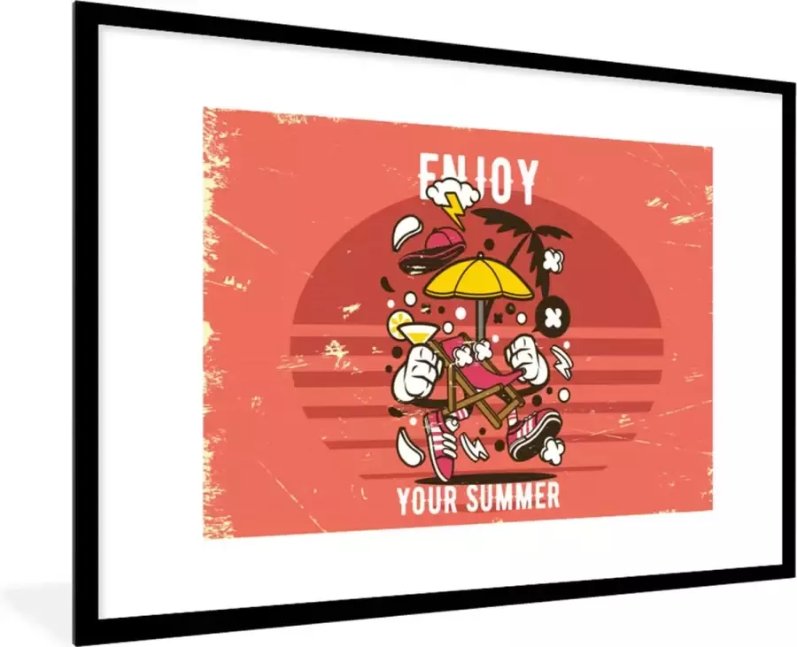 PosterMonkey Fotolijst incl. Poster Parasol Zomer Vintage 120x80 cm Posterlijst