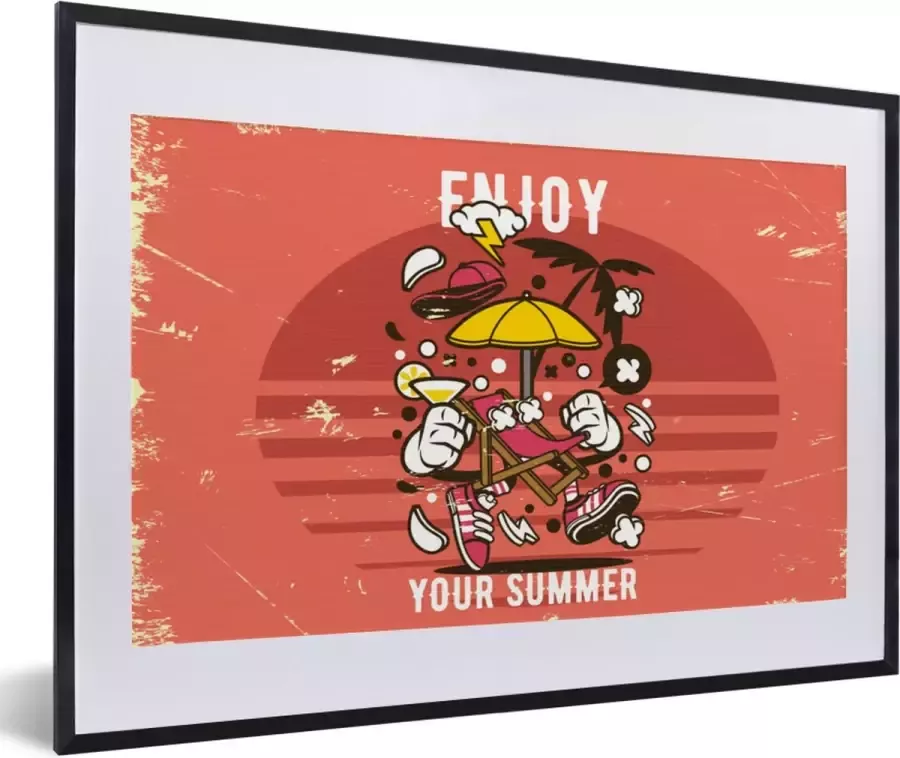 PosterMonkey Fotolijst incl. Poster Parasol Zomer Vintage 60x40 cm Posterlijst