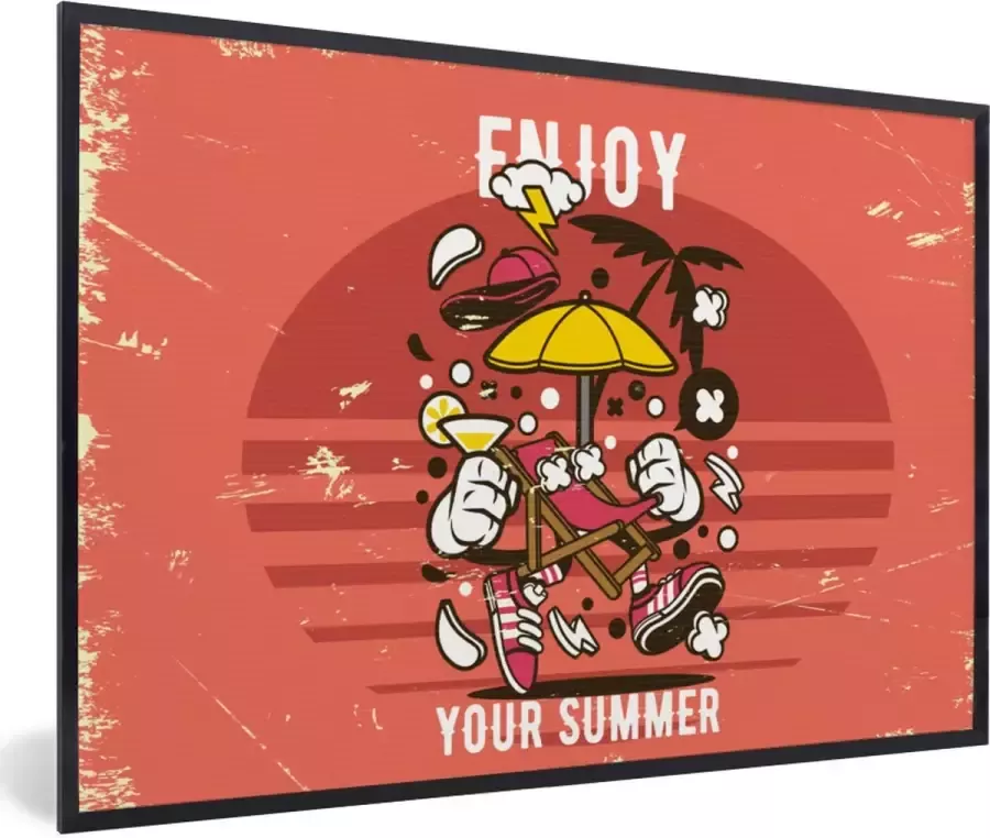 PosterMonkey Fotolijst incl. Poster Parasol Zomer Vintage 90x60 cm Posterlijst - Foto 2