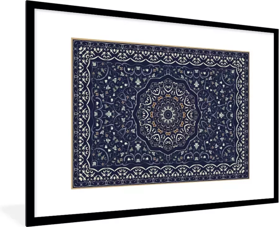 PosterMonkey Fotolijst incl. Poster Perzisch Tapijt Mandala Vloerkleed Blauw 120x80 cm Posterlijst