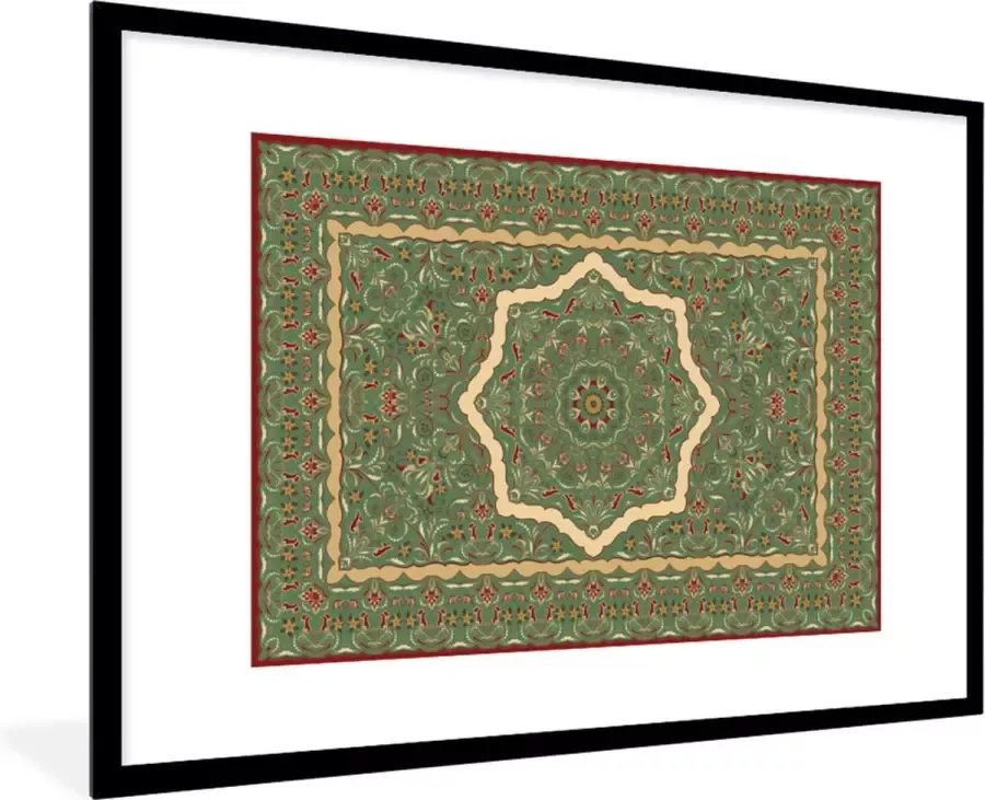 PosterMonkey Fotolijst incl. Poster Perzisch Tapijt Vloerkleed Mandala Groen 90x60 cm Posterlijst