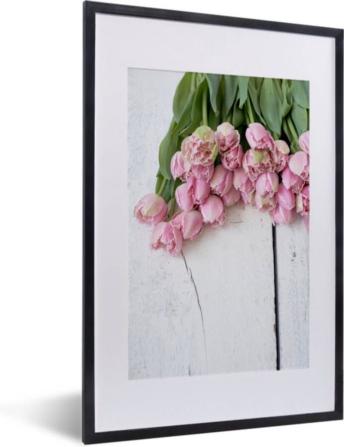 PosterMonkey Fotolijst incl. Poster Roze tulpen op witte tafel 40x60 cm Posterlijst - Foto 2