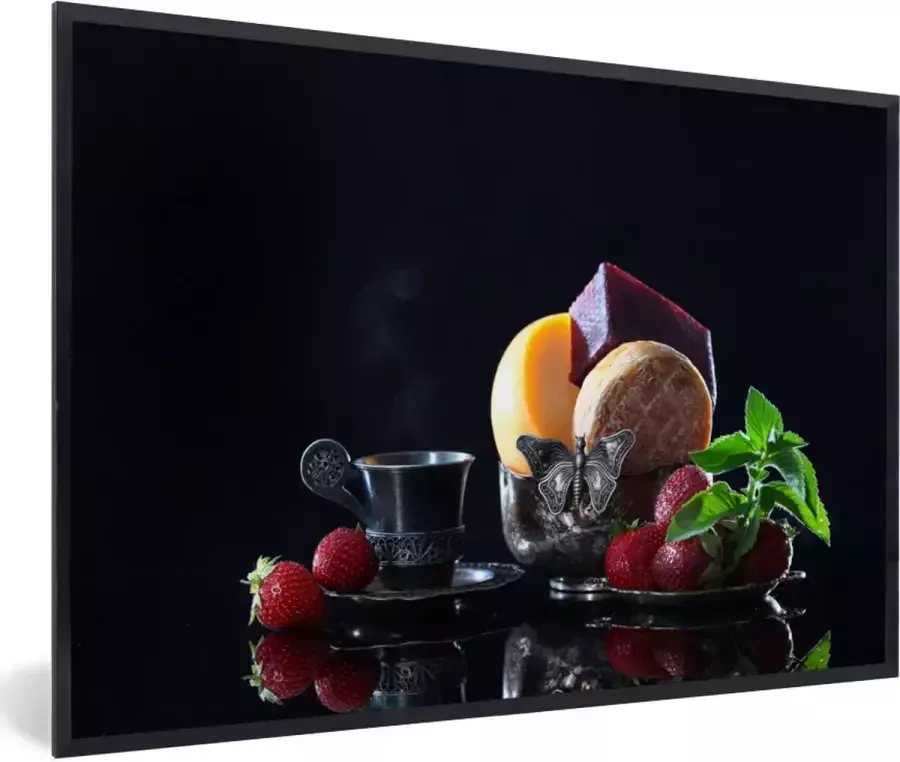 PosterMonkey Fotolijst incl. Poster Rustiek Fruit Kaas Tafel Stilleven 120x80 cm Posterlijst Kerstversiering Kerstdecoratie voor binnen Kerstmis - Foto 2