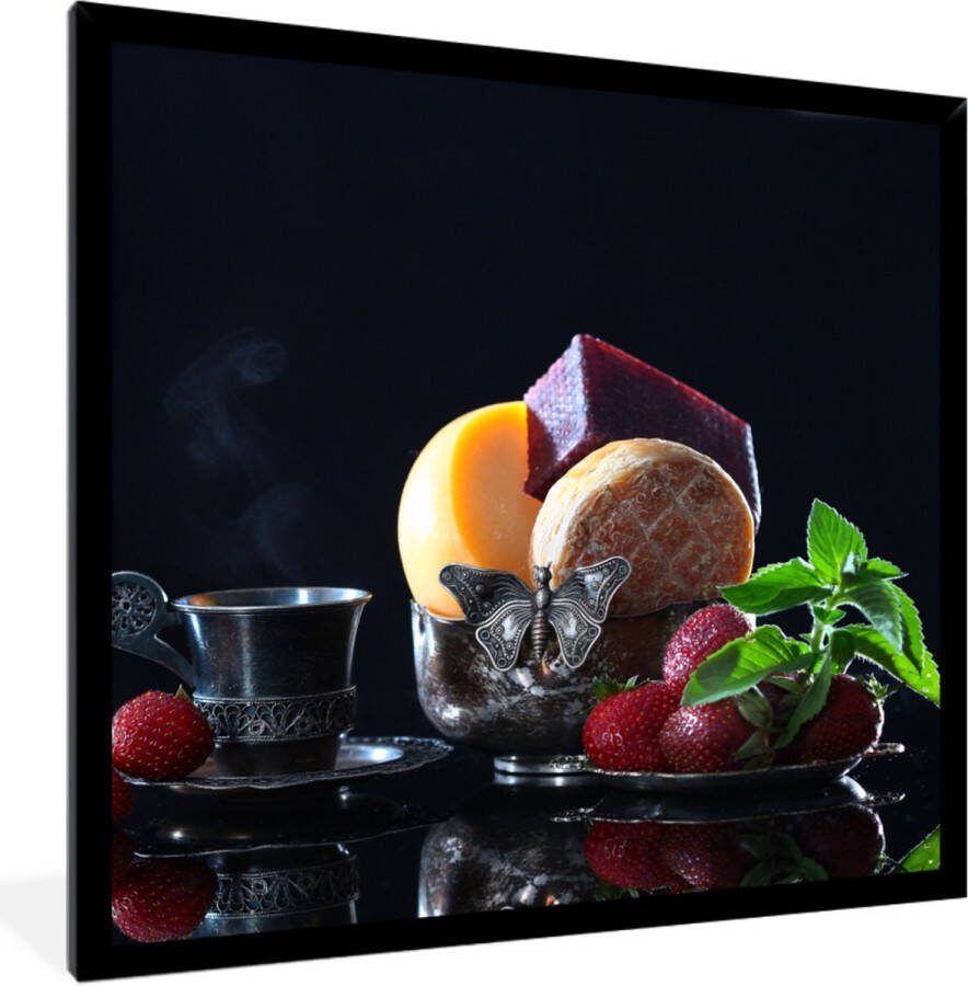 PosterMonkey Fotolijst incl. Poster Rustiek Fruit Kaas Tafel Stilleven 40x40 cm Posterlijst Kerstversiering Kerstdecoratie voor binnen Kerstmis