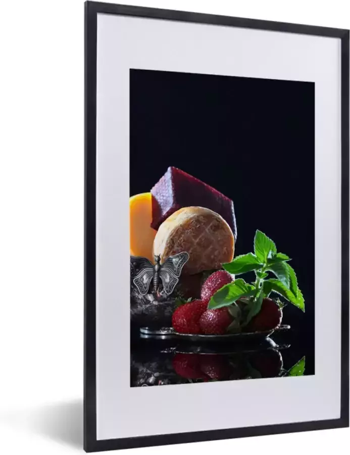 PosterMonkey Fotolijst incl. Poster Rustiek Fruit Kaas Tafel Stilleven 40x60 cm Posterlijst Kerstversiering Kerstdecoratie voor binnen Kerstmis