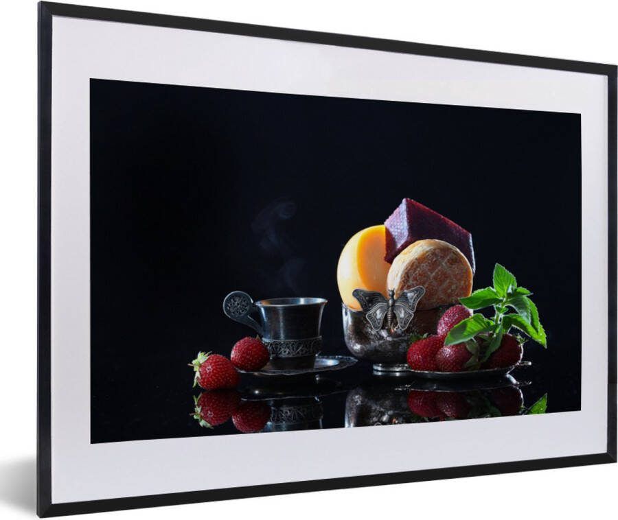PosterMonkey Fotolijst incl. Poster Rustiek Fruit Kaas Tafel Stilleven 60x40 cm Posterlijst Kerstversiering Kerstdecoratie voor binnen Kerstmis