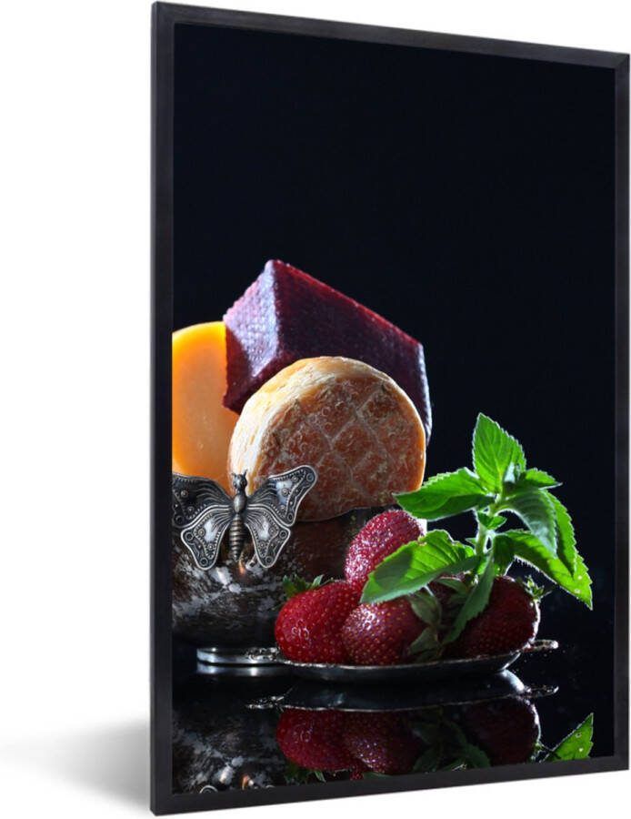 PosterMonkey Fotolijst incl. Poster Rustiek Fruit Kaas Tafel Stilleven 60x90 cm Posterlijst Kerstversiering Kerstdecoratie voor binnen Kerstmis