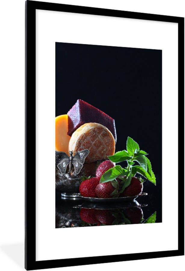 PosterMonkey Fotolijst incl. Poster Rustiek Fruit Kaas Tafel Stilleven 80x120 cm Posterlijst Kerstversiering Kerstdecoratie voor binnen Kerstmis