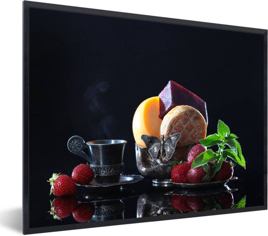 PosterMonkey Fotolijst incl. Poster Rustiek Fruit Kaas Tafel Stilleven 80x60 cm Posterlijst Kerstversiering Kerstdecoratie voor binnen Kerstmis