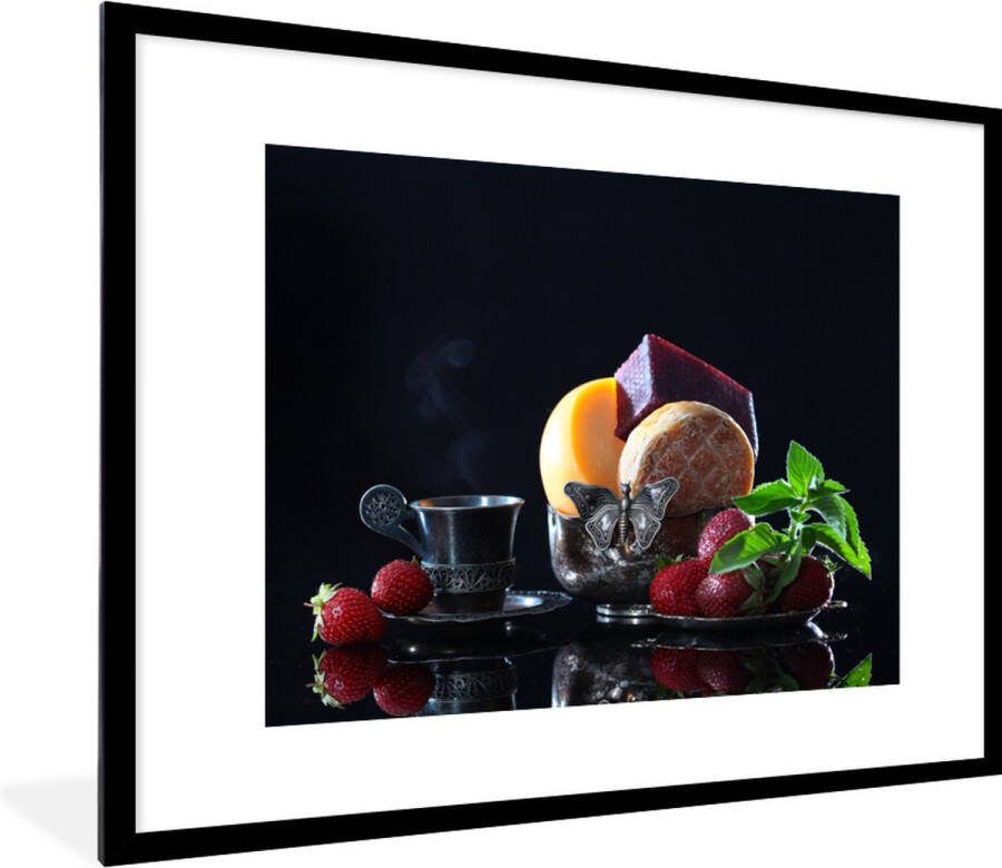 Poster in lijst Fotolijst 80x60 cm Posters Rustiek Fruit Kaas Tafel Stilleven Posterlijst zwart Decoratie Wanddecoratie woonkamer Muurdecoratie slaapkamer Kerstversiering Kerstdecoratie voor binnen Kerstmis