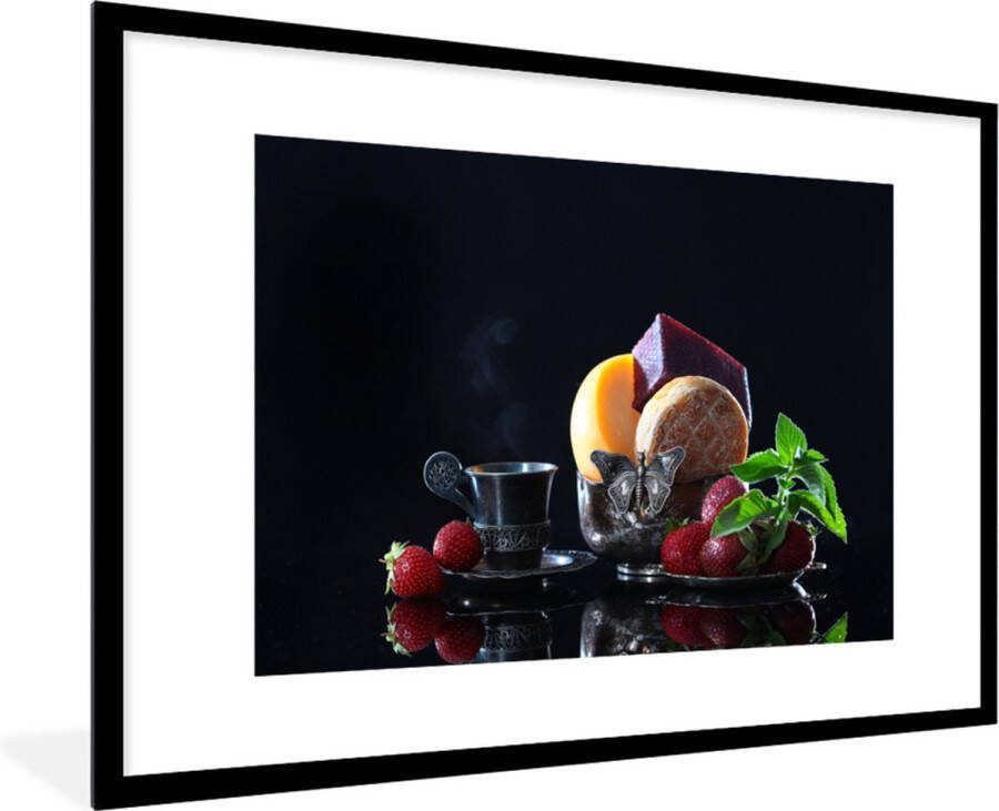 PosterMonkey Fotolijst incl. Poster Rustiek Fruit Kaas Tafel Stilleven 90x60 cm Posterlijst Kerstversiering Kerstdecoratie voor binnen Kerstmis