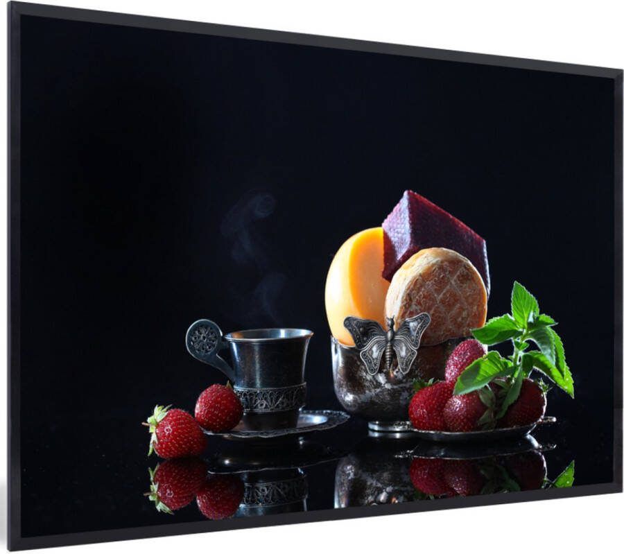 PosterMonkey Fotolijst incl. Poster Rustiek Fruit Kaas Tafel Stilleven 90x60 cm Posterlijst Kerstversiering Kerstdecoratie voor binnen Kerstmis - Foto 2