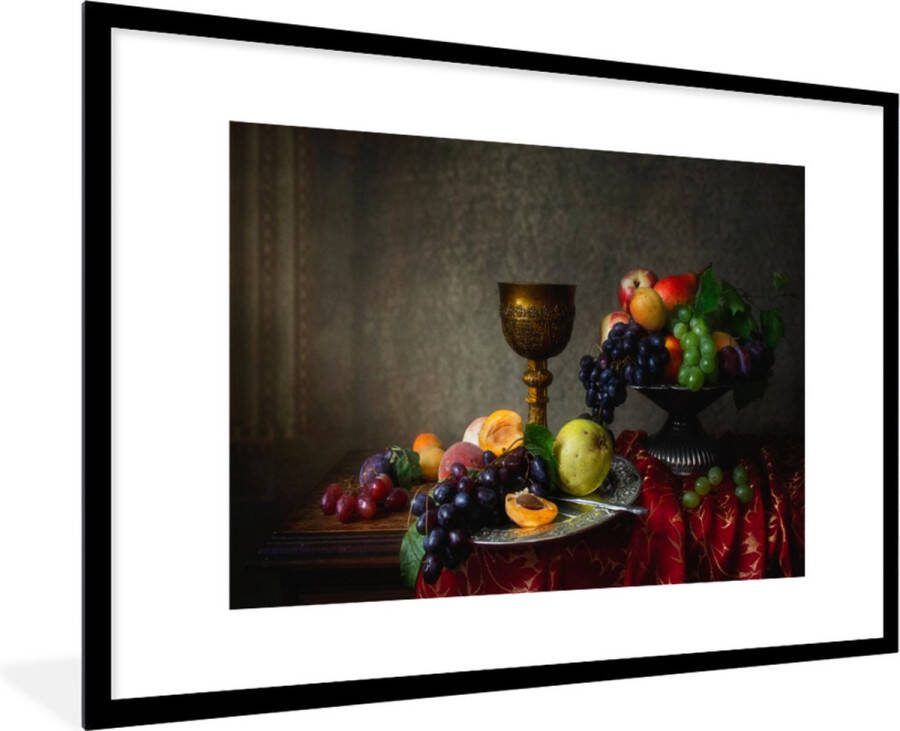 PosterMonkey Fotolijst incl. Poster Rustiek Tafel Fruit Stilleven Beker 120x80 cm Posterlijst Kerstversiering Kerstdecoratie voor binnen Kerstmis