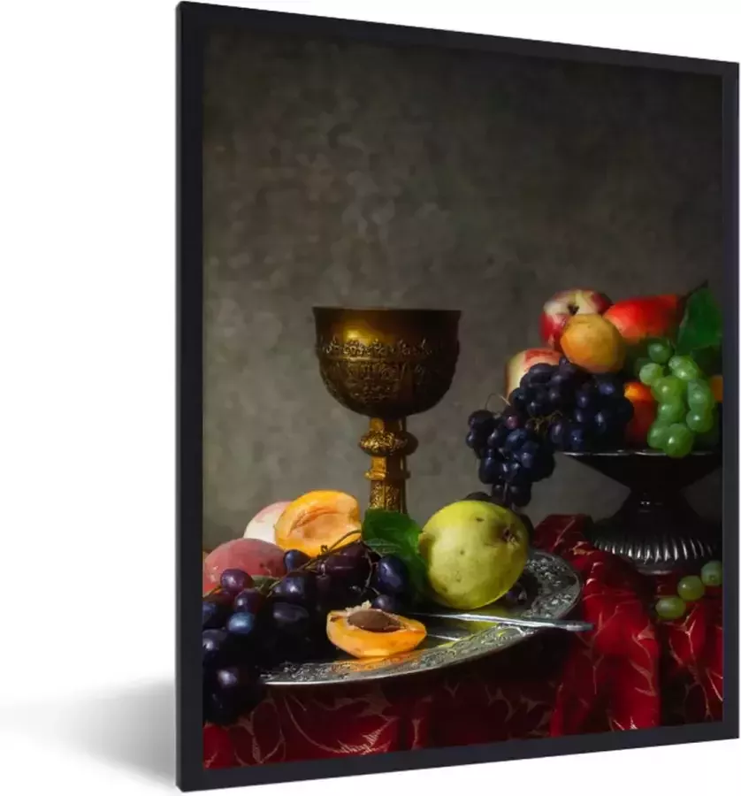 PosterMonkey Fotolijst incl. Poster Rustiek Tafel Fruit Stilleven Beker 30x40 cm Posterlijst Kerstversiering Kerstdecoratie voor binnen Kerstmis