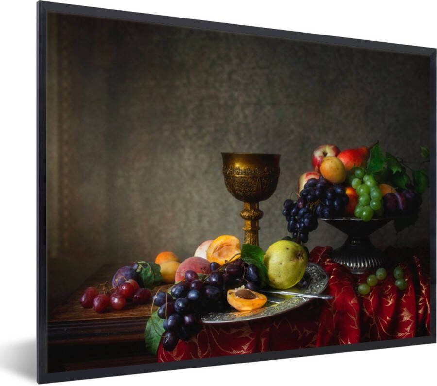 PosterMonkey Fotolijst incl. Poster Rustiek Tafel Fruit Stilleven Beker 40x30 cm Posterlijst Kerstversiering Kerstdecoratie voor binnen Kerstmis