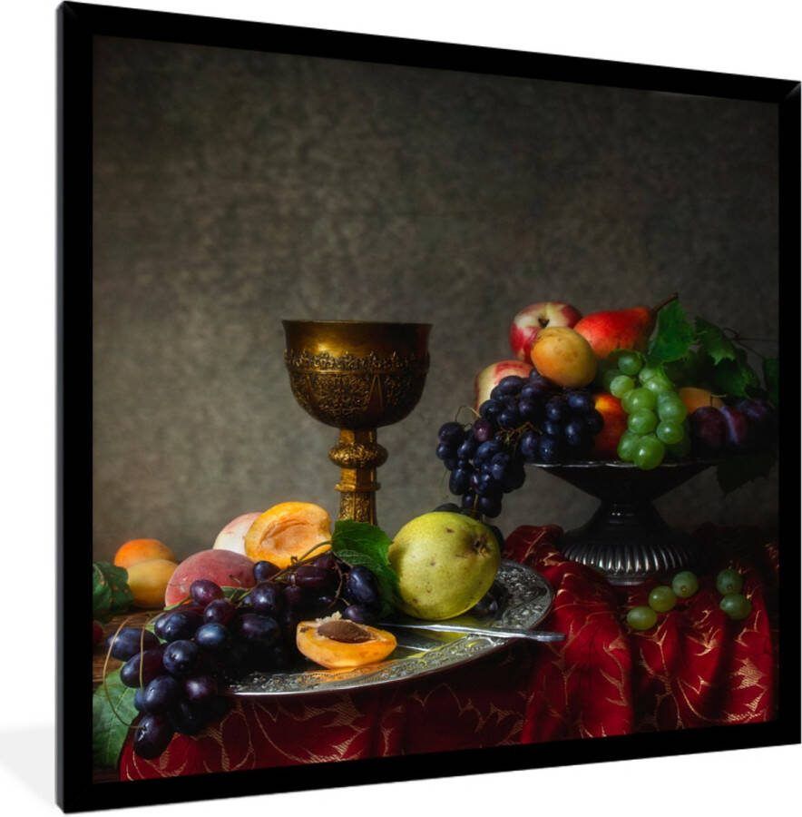 PosterMonkey Fotolijst incl. Poster Rustiek Tafel Fruit Stilleven Beker 40x40 cm Posterlijst Kerstversiering Kerstdecoratie voor binnen Kerstmis