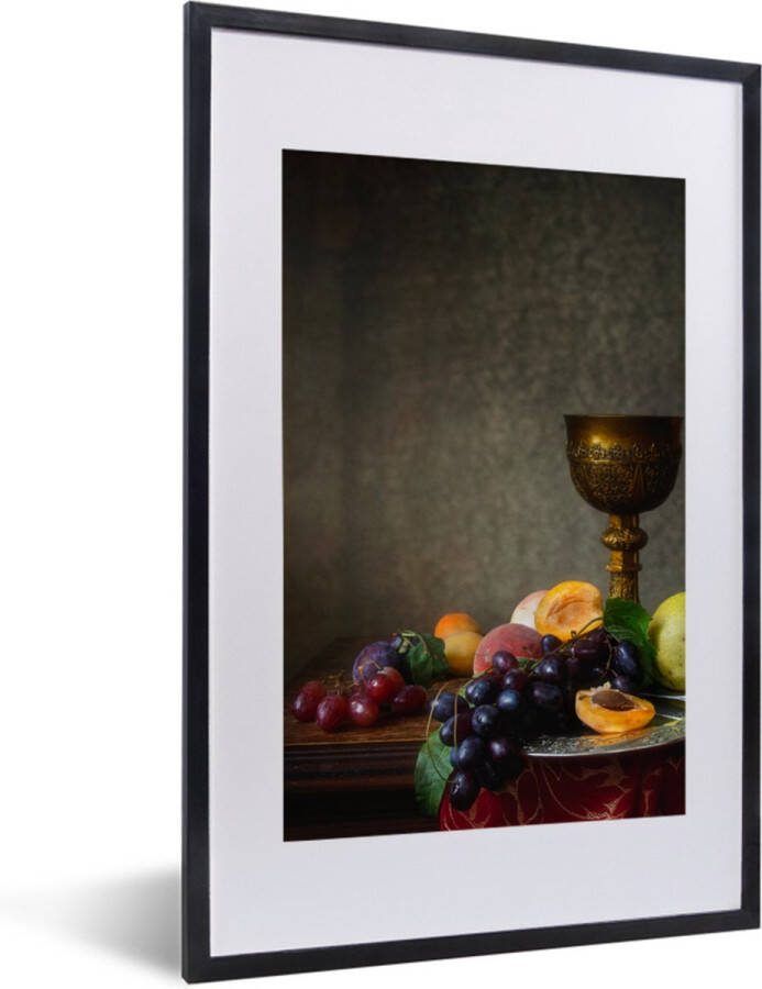PosterMonkey Fotolijst incl. Poster Rustiek Tafel Fruit Stilleven Beker 40x60 cm Posterlijst Kerstversiering Kerstdecoratie voor binnen Kerstmis