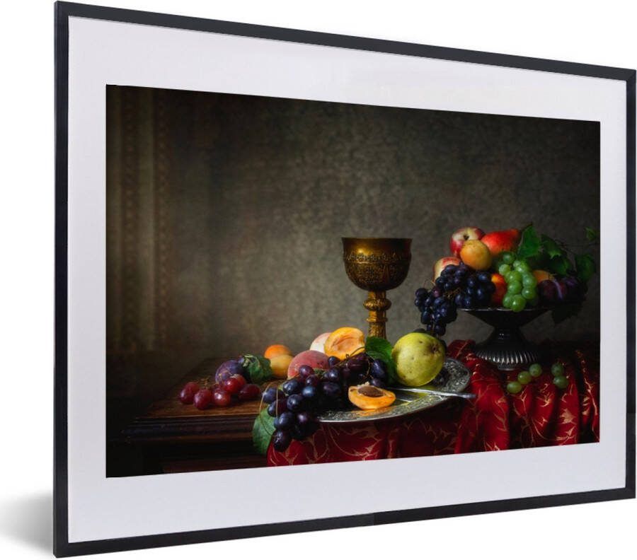 Poster in lijst Fotolijst 60x40 cm Posters Rustiek Tafel Fruit Stilleven Beker Posterlijst zwart Decoratie Wanddecoratie woonkamer Muurdecoratie slaapkamer Kerstversiering Kerstdecoratie voor binnen Kerstmis