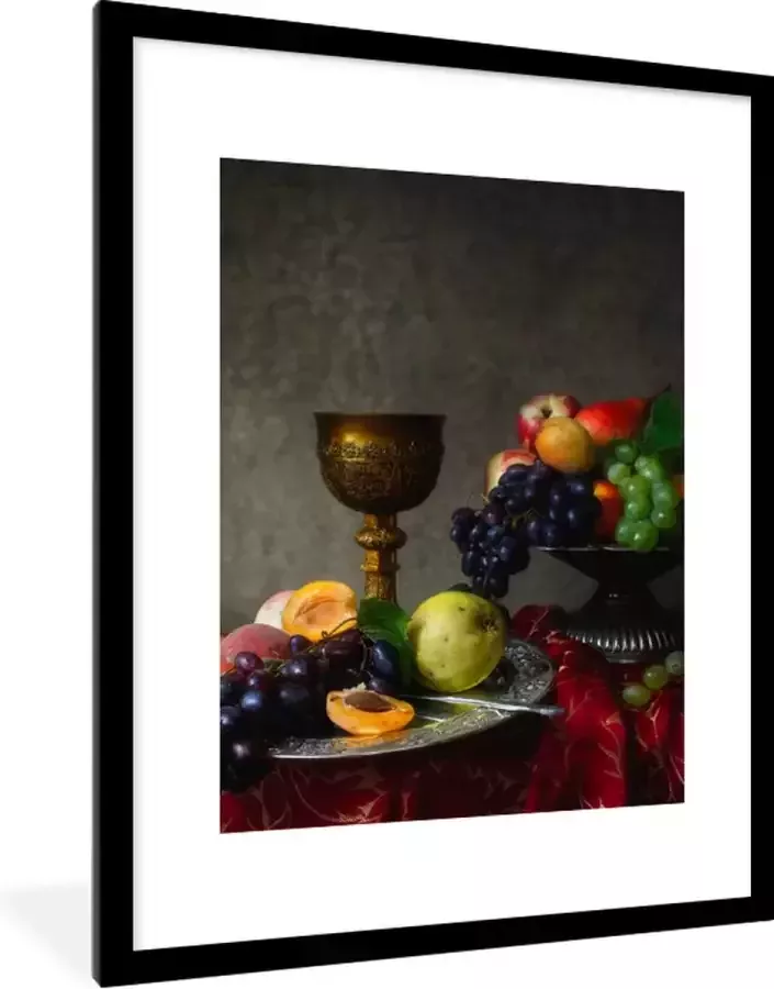 PosterMonkey Fotolijst incl. Poster Rustiek Tafel Fruit Stilleven Beker 60x80 cm Posterlijst Kerstversiering Kerstdecoratie voor binnen Kerstmis