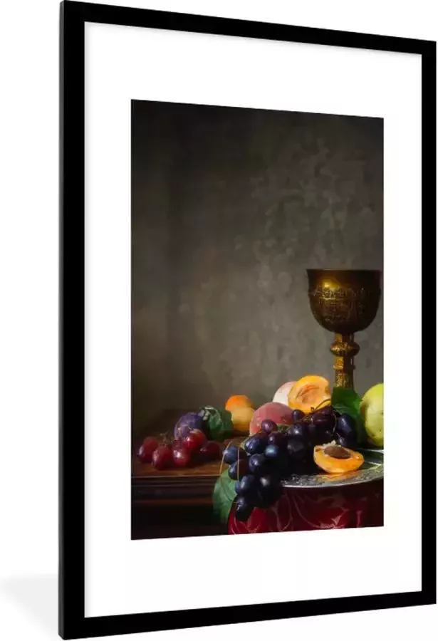 PosterMonkey Fotolijst incl. Poster Rustiek Tafel Fruit Stilleven Beker 80x120 cm Posterlijst Kerstversiering Kerstdecoratie voor binnen Kerstmis