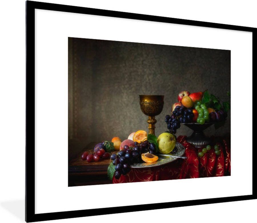 PosterMonkey Fotolijst incl. Poster Rustiek Tafel Fruit Stilleven Beker 80x60 cm Posterlijst Kerstversiering Kerstdecoratie voor binnen Kerstmis