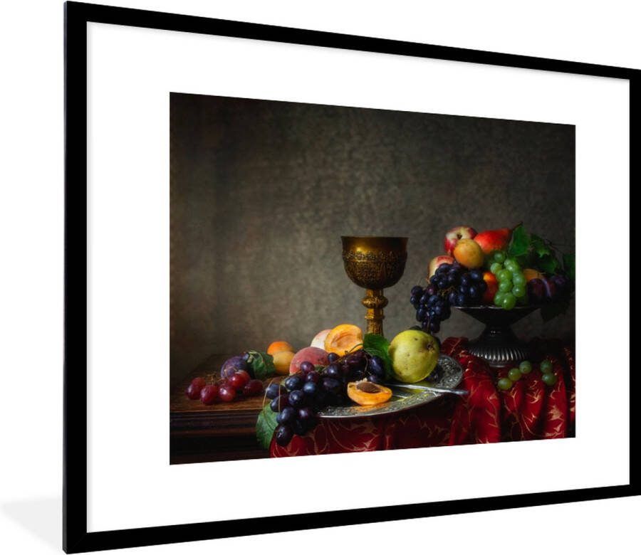 Poster in lijst Fotolijst 80x60 cm Posters Rustiek Tafel Fruit Stilleven Beker Posterlijst zwart Decoratie Wanddecoratie woonkamer Muurdecoratie slaapkamer Kerstversiering Kerstdecoratie voor binnen Kerstmis
