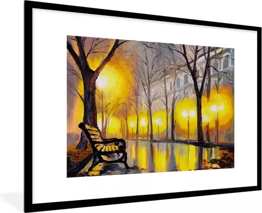 PosterMonkey Fotolijst incl. Poster Schilderij Bank Water Licht Olieverf 120x80 cm Posterlijst - Foto 2