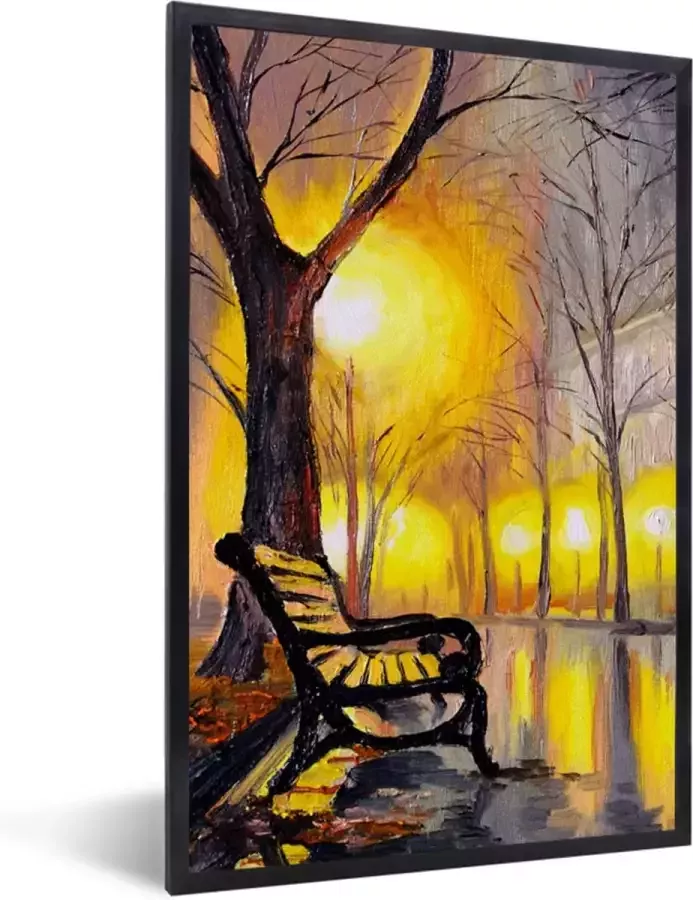 PosterMonkey Fotolijst incl. Poster Schilderij Bank Water Licht Olieverf 20x30 cm Posterlijst