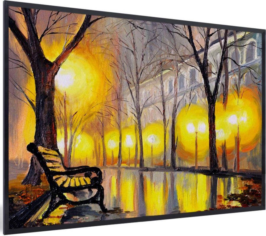 PosterMonkey Fotolijst incl. Poster Schilderij Bank Water Licht Olieverf 30x20 cm Posterlijst