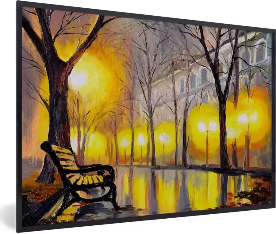 PosterMonkey Fotolijst incl. Poster Schilderij Bank Water Licht Olieverf 30x20 cm Posterlijst - Foto 2
