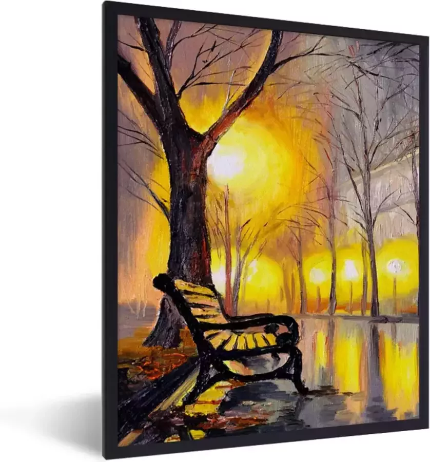 PosterMonkey Fotolijst incl. Poster Schilderij Bank Water Licht Olieverf 30x40 cm Posterlijst