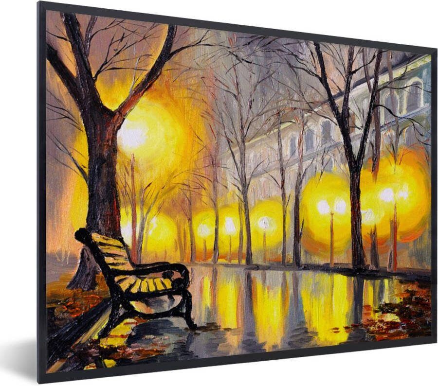 PosterMonkey Fotolijst incl. Poster Schilderij Bank Water Licht Olieverf 40x30 cm Posterlijst