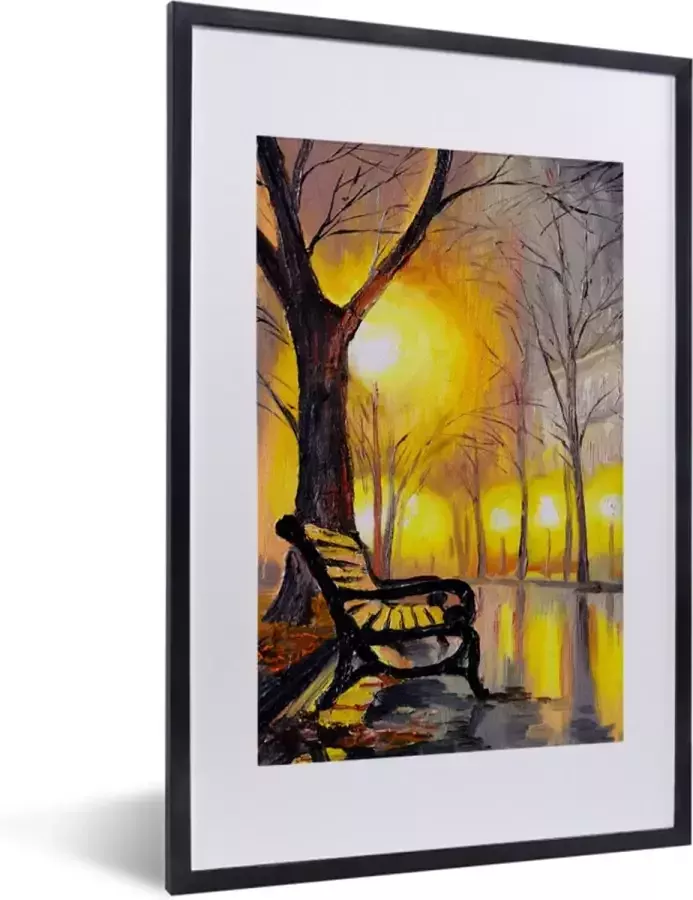 PosterMonkey Fotolijst incl. Poster Schilderij Bank Water Licht Olieverf 40x60 cm Posterlijst