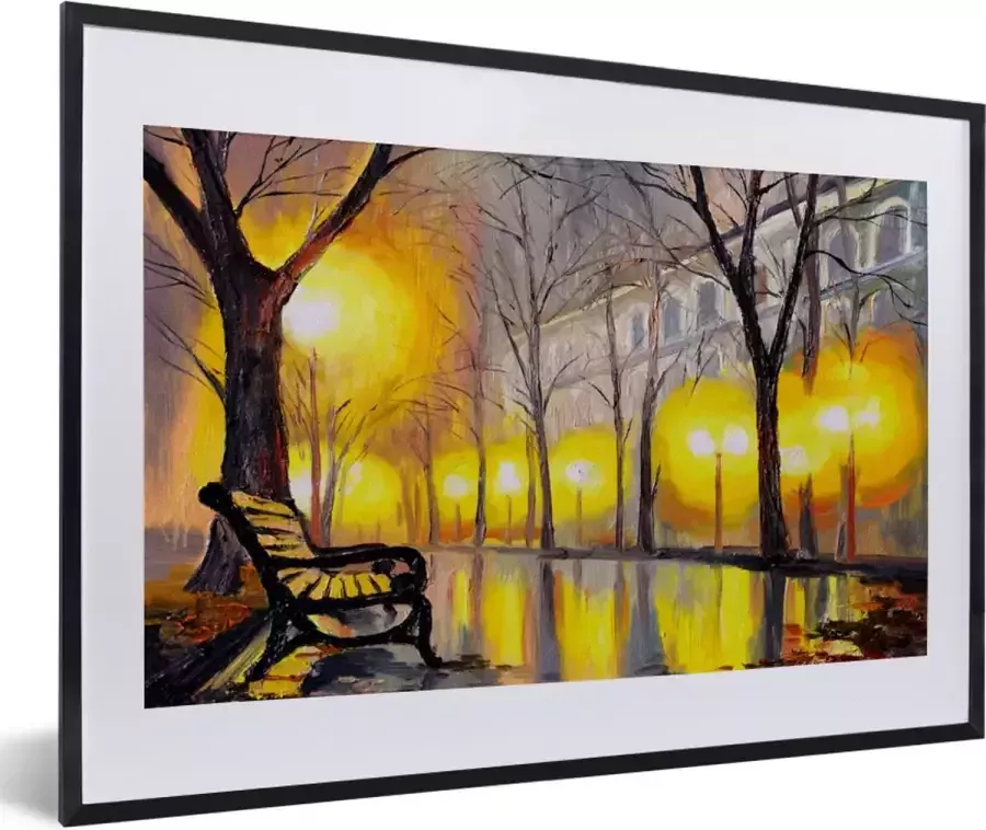 PosterMonkey Fotolijst incl. Poster Schilderij Bank Water Licht Olieverf 60x40 cm Posterlijst