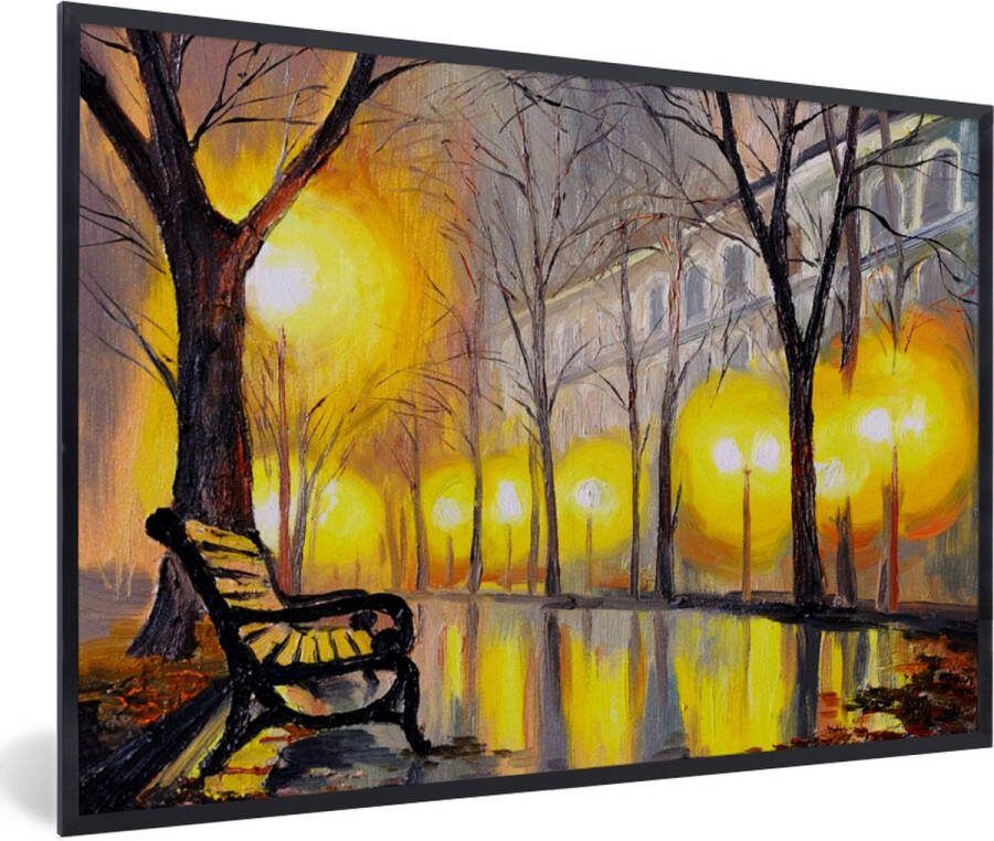 PosterMonkey Fotolijst incl. Poster Schilderij Bank Water Licht Olieverf 60x40 cm Posterlijst