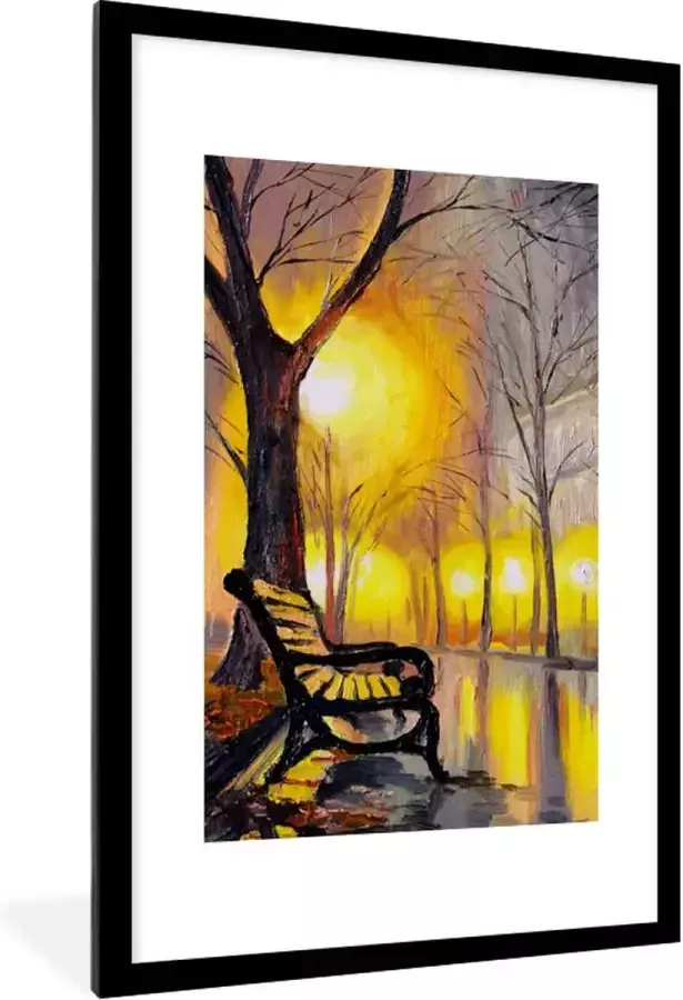 PosterMonkey Fotolijst incl. Poster Schilderij Bank Water Licht Olieverf 60x90 cm Posterlijst