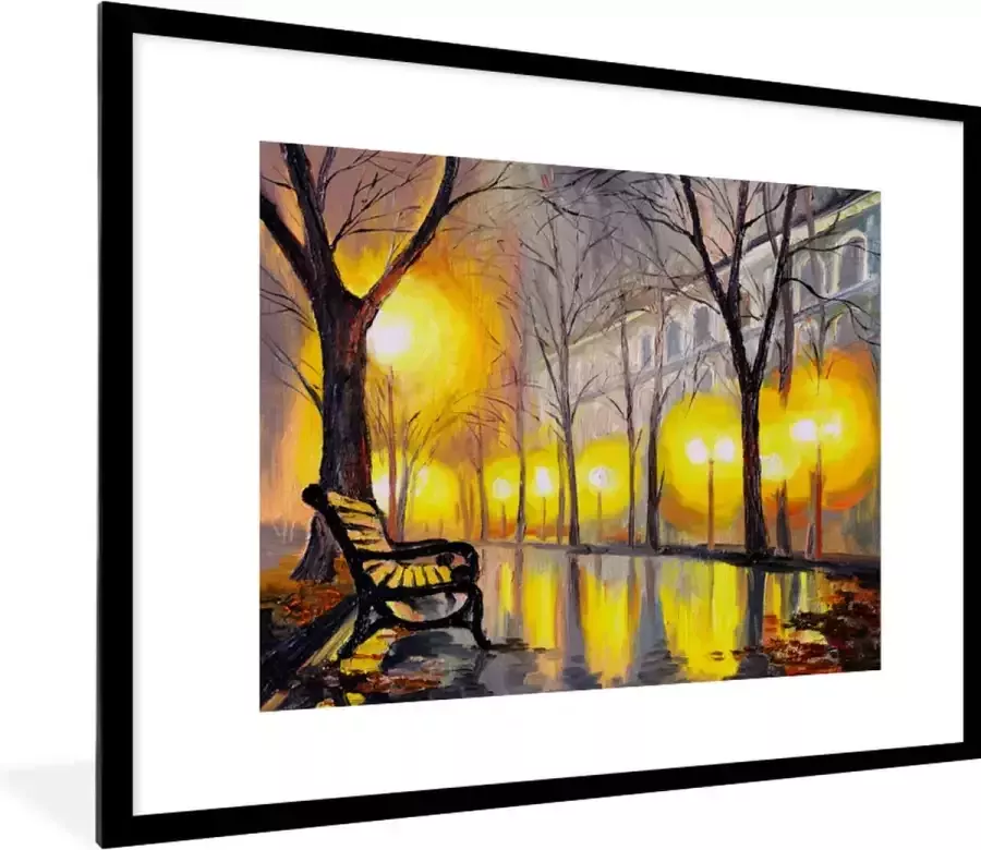 Poster in lijst Fotolijst 80x60 cm Posters Schilderij Bank Water Licht Olieverf Posterlijst zwart Decoratie Wanddecoratie woonkamer Muurdecoratie slaapkamer