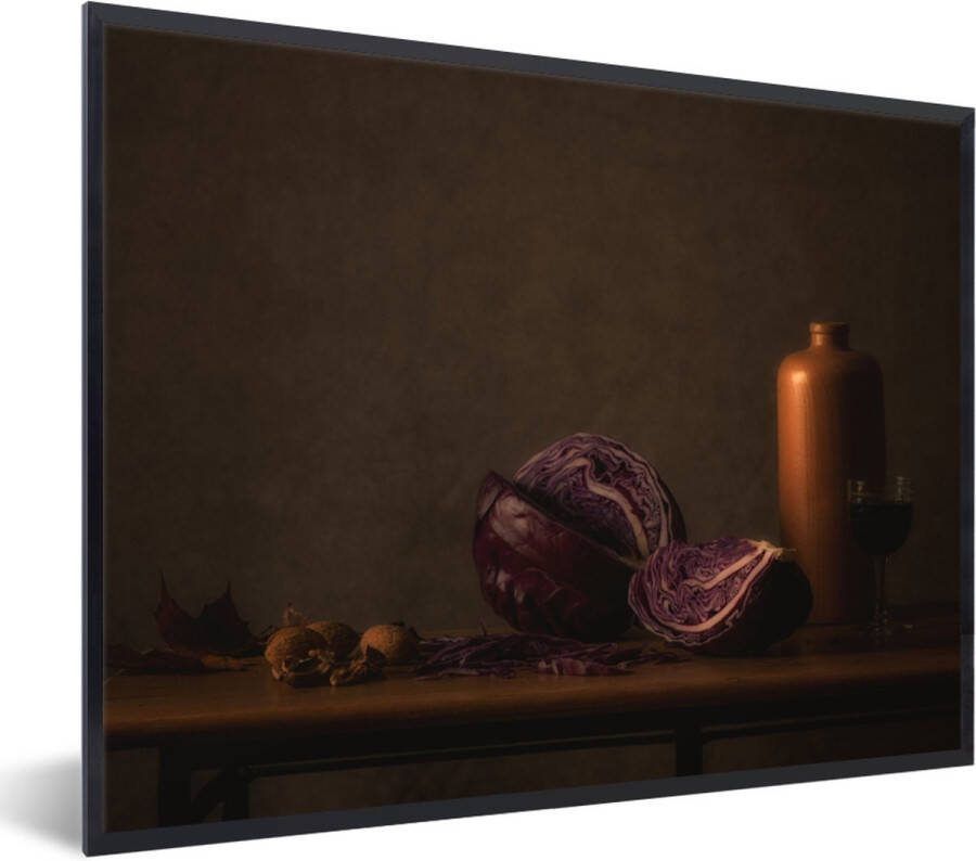 PosterMonkey Fotolijst incl. Poster Stilleven Rode Kool Tafel Schilderij Vaas Donker Kunst 80x60 cm Posterlijst - Foto 2