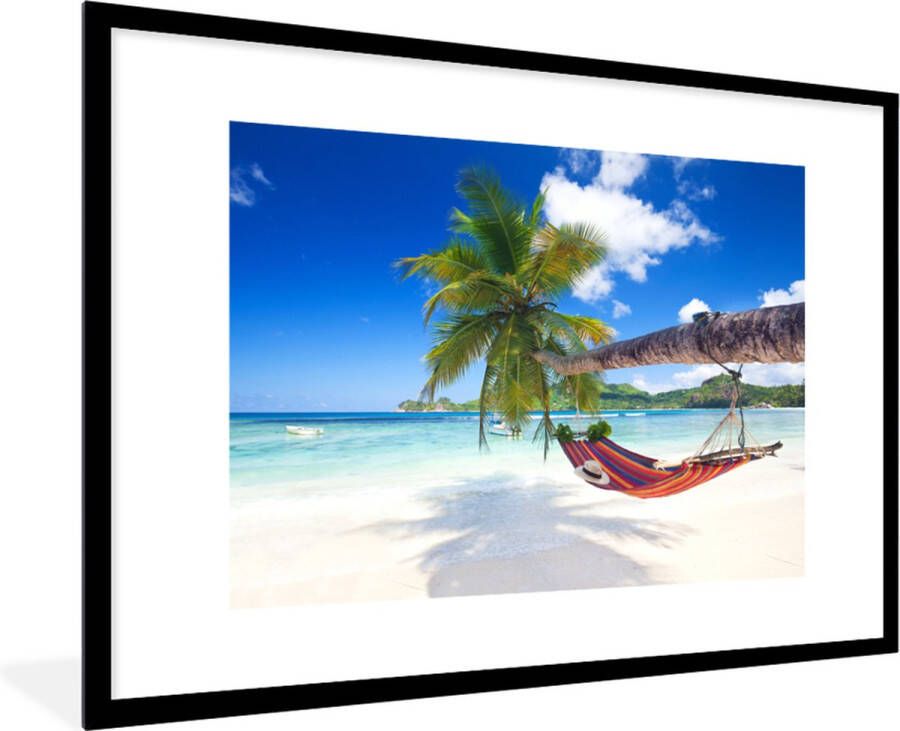 PosterMonkey Fotolijst incl. Poster Strand Hangmat Zee Palmboom 120x80 cm Posterlijst