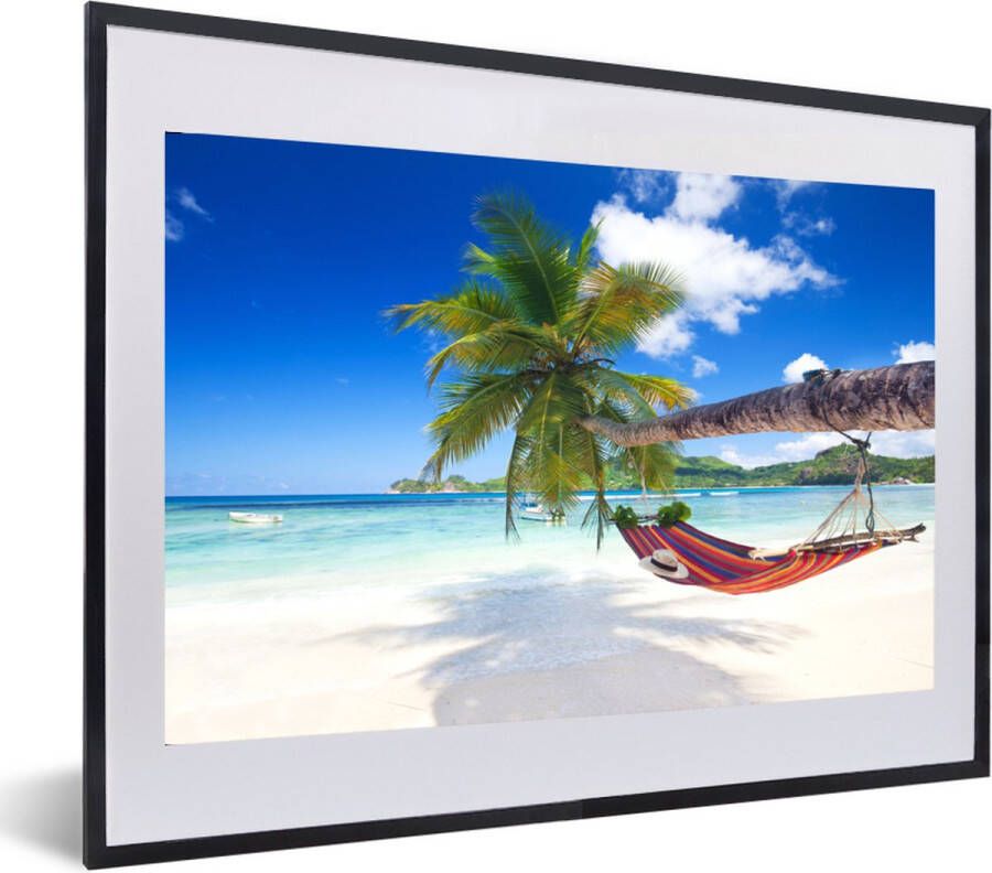 PosterMonkey Fotolijst incl. Poster Strand Hangmat Zee Palmboom 60x40 cm Posterlijst