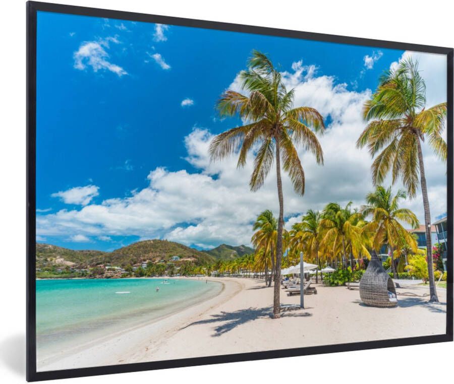 PosterMonkey Fotolijst incl. Poster Strand Ligbed Palmbomen 120x80 cm Posterlijst
