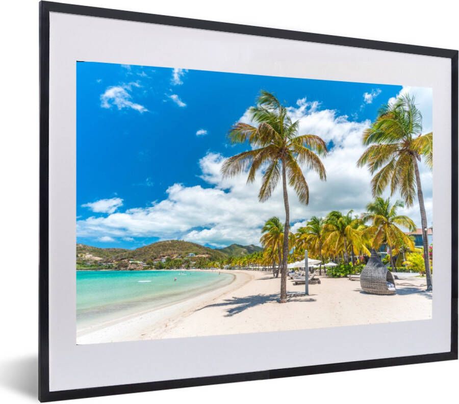 PosterMonkey Fotolijst incl. Poster Strand Ligbed Palmbomen 60x40 cm Posterlijst