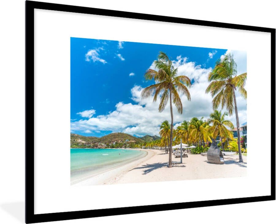 PosterMonkey Fotolijst incl. Poster Strand Ligbed Palmbomen 90x60 cm Posterlijst