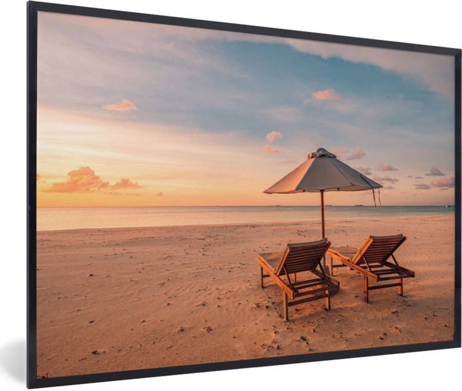 PosterMonkey Fotolijst incl. Poster Strand Ligbed Parasol 120x80 cm Posterlijst - Foto 2