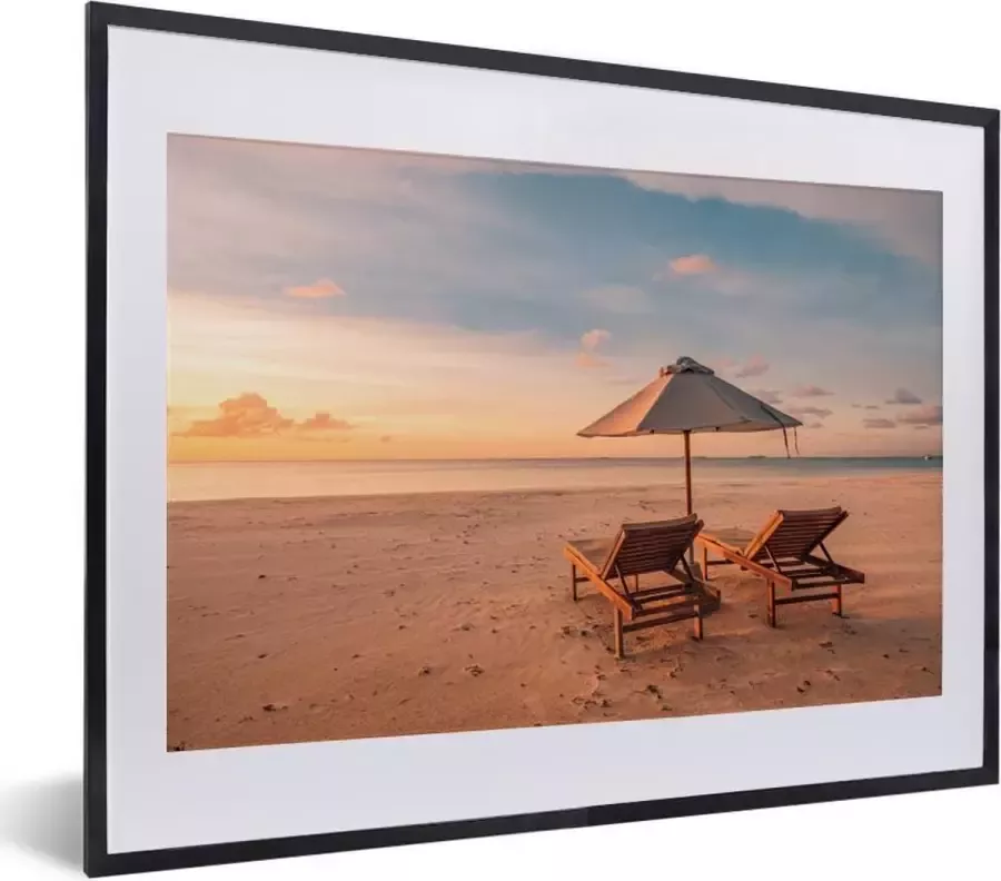 PosterMonkey Fotolijst incl. Poster Strand Ligbed Parasol 40x30 cm Posterlijst